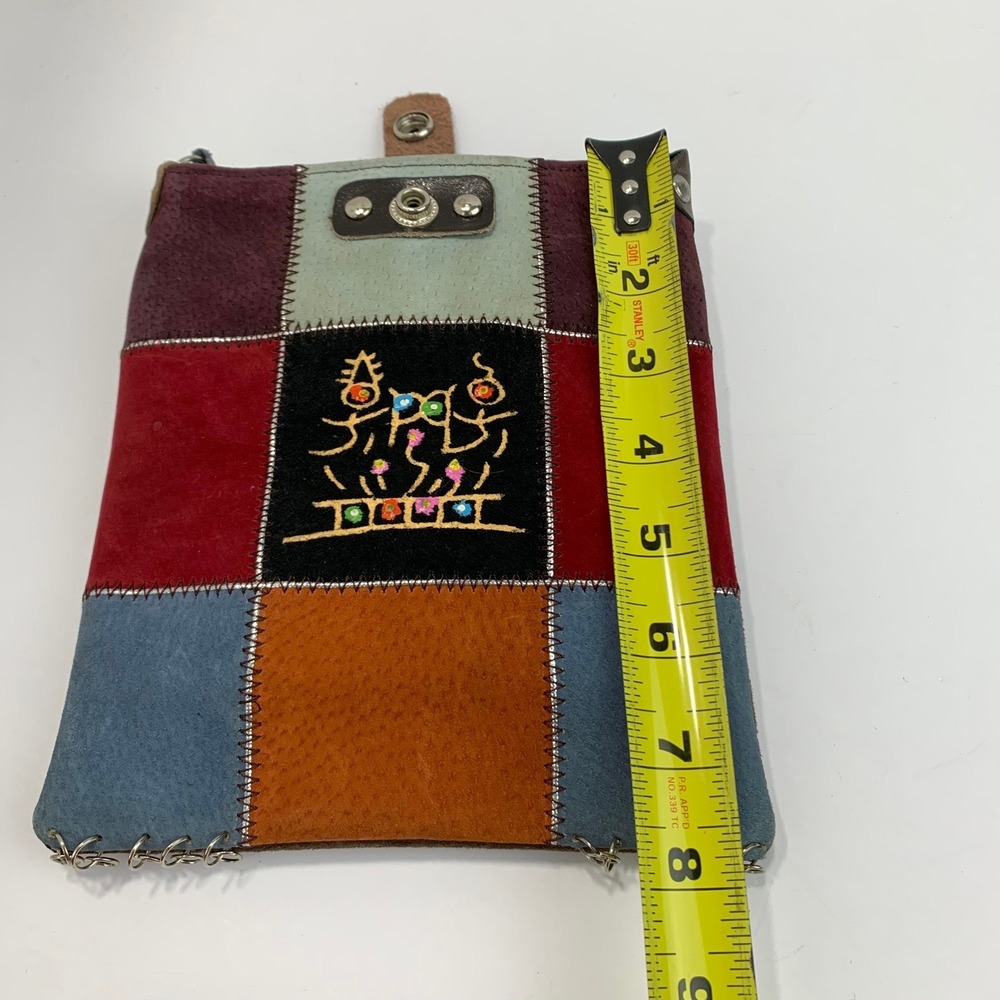 Vintage Patchwork Suede Crossbody Bag Boho Folk Art Embroidered Shoulder Purse